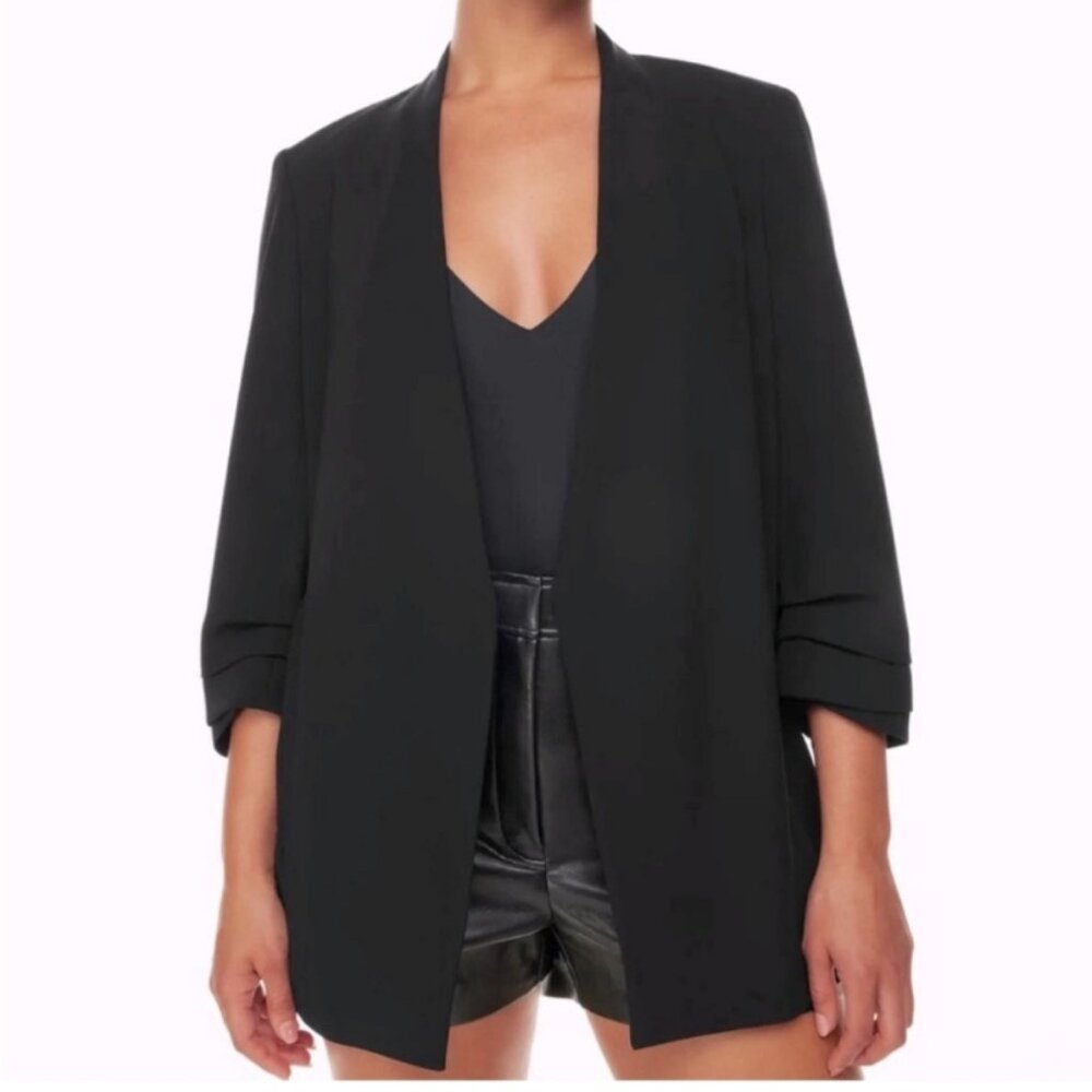 Women's Aritzia Babaton Power Hip Blazer Open Front Mirror Crepe Black Size 00